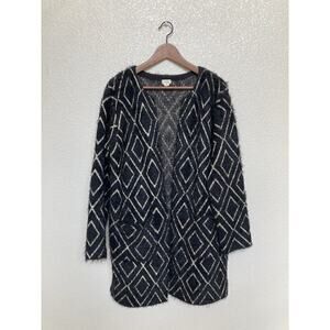 Hoss Intropia Anthropologie small open long cardigan black wool diamond pockets